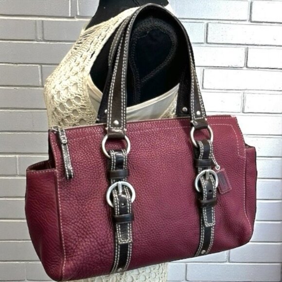 COACH #F10887 Mulberry Chelsea Shoulder Satchel Tote Pebbled Leather Zip Close - Picture 1 of 14